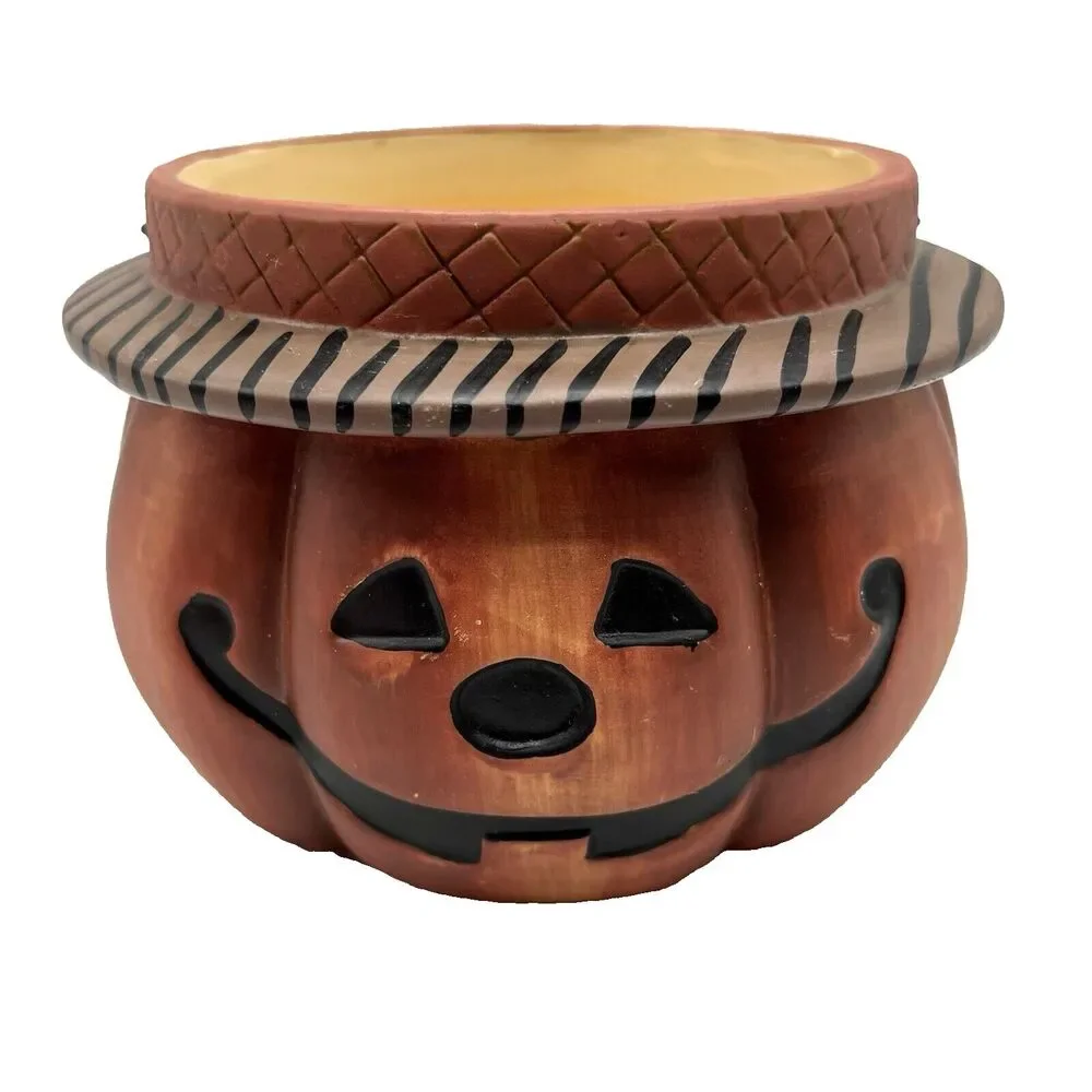 Crazy Mountain Pumpkin Bucket Ceramic Halloween 6.5
